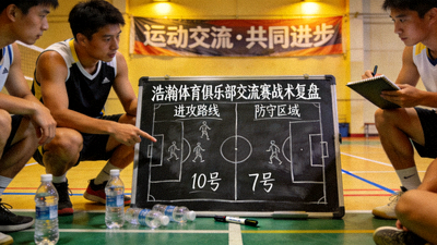 浩瀚体育俱乐部运动爱好者交流赛战术复盘，现场战术板与球员跑位分析
