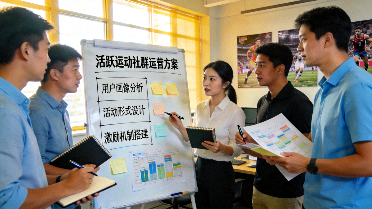 俱乐部运营团队在白板前讨论社群活动方案，展示构建活跃运动社群的运营之道
